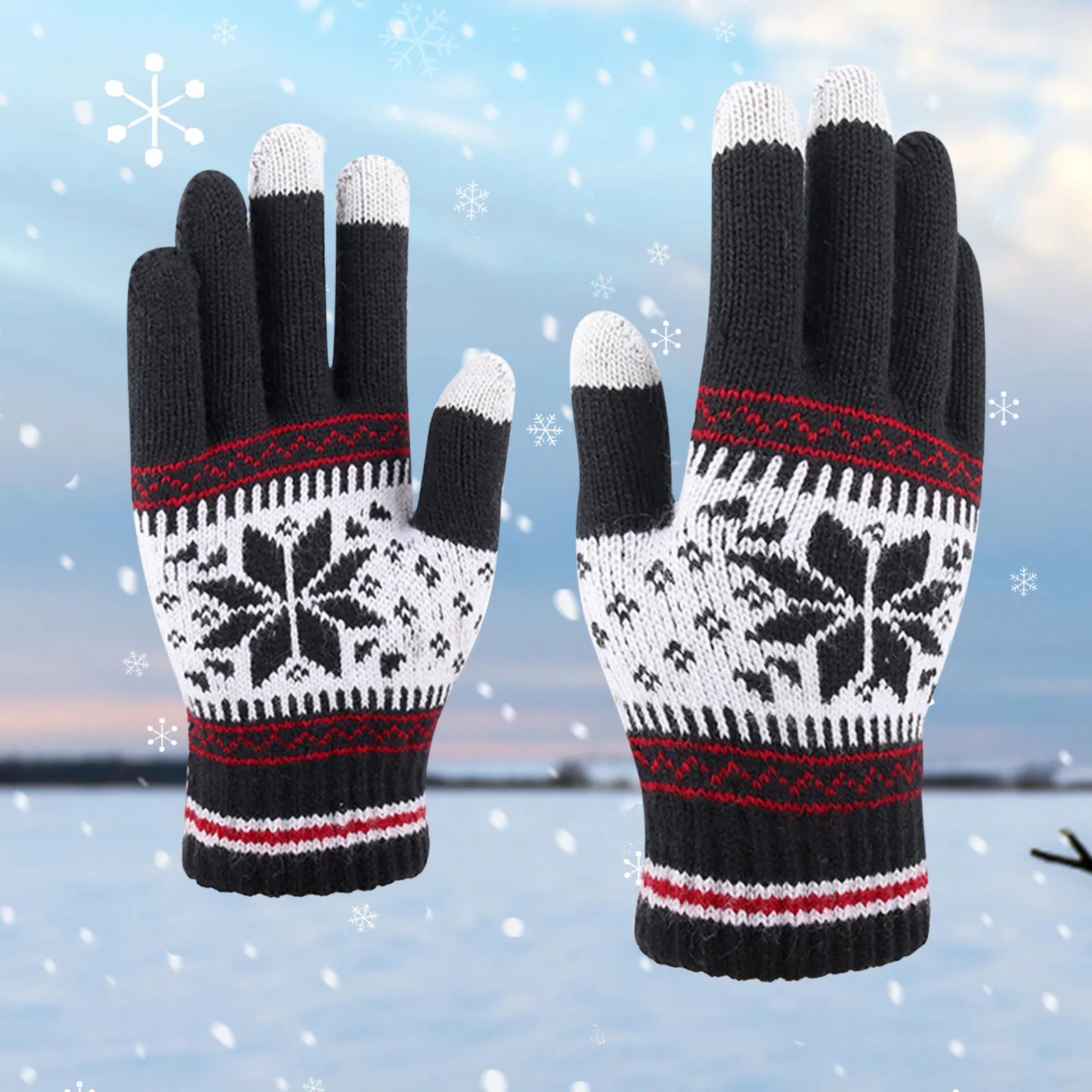 Winter Adult Men Women Snowflake Printing Gloves Creative Fashion Mobile Phone Touch Screen Knitted Gloves Thick Warm Guantes thermal gloves mens