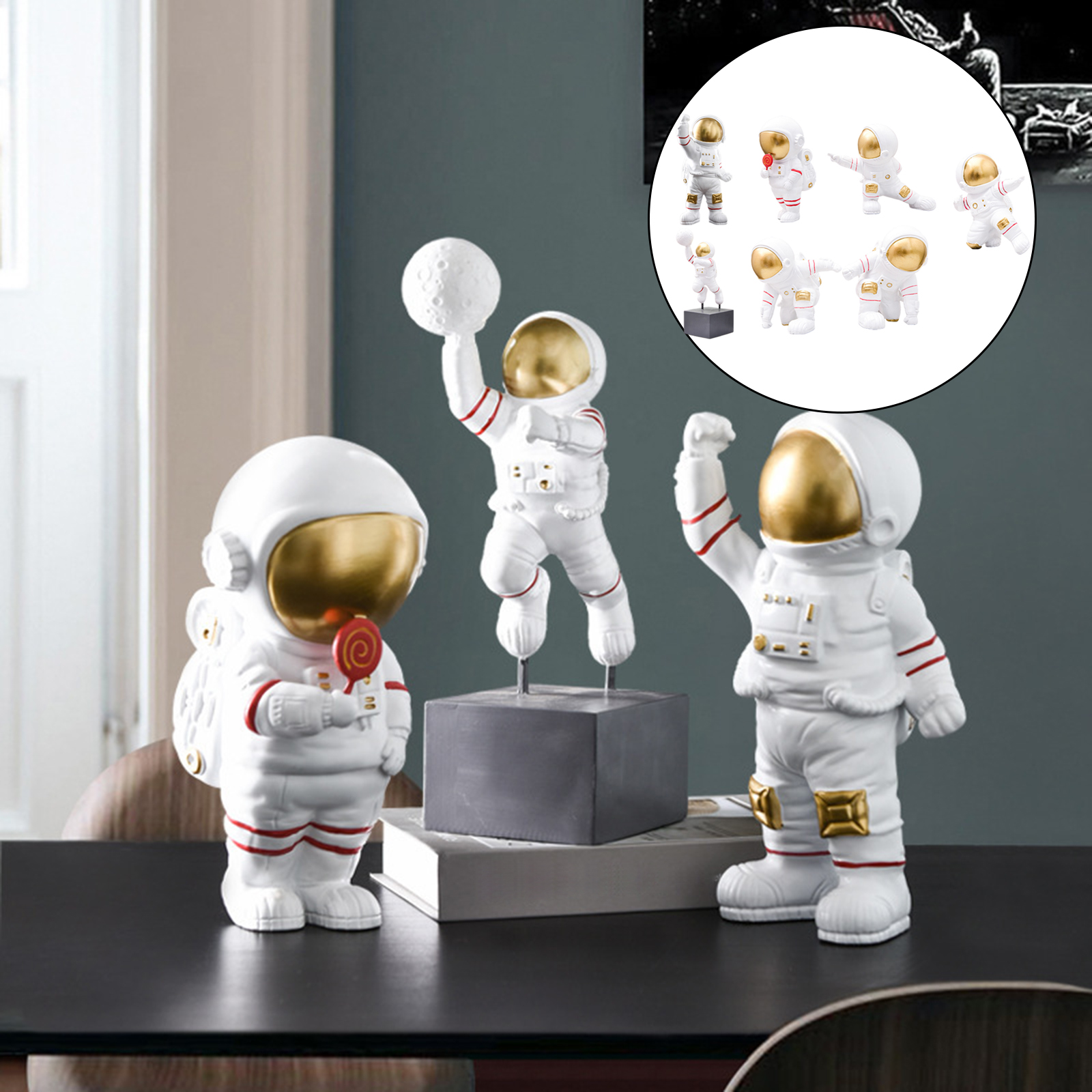 Modern Astronaut Statue Art Figurine Abstract Sculpture Office Boys Room Hotel Nursery Bookshelf TV Shelf Car Decoration Gifts