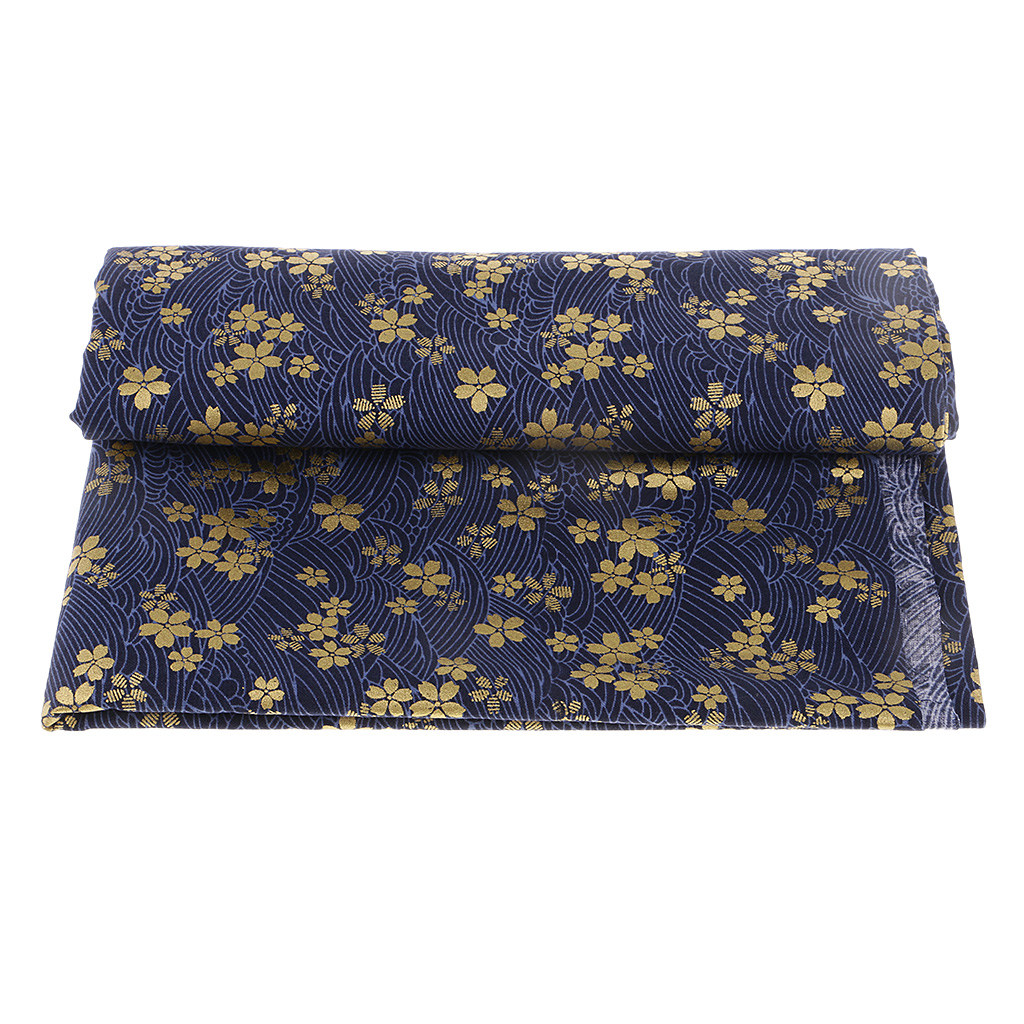 Blue Japanese Upholstery Bronzing Cotton Kimono flower Fabric 59 inch Width