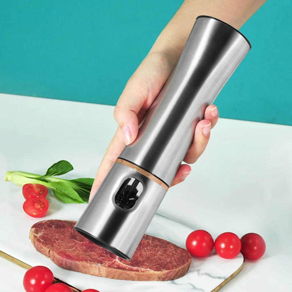 Automatic Electric Pepper Grinder Stainless Steel Spice Mills with LED Light Salt Mill Peppercorn Grinder Battery Operated