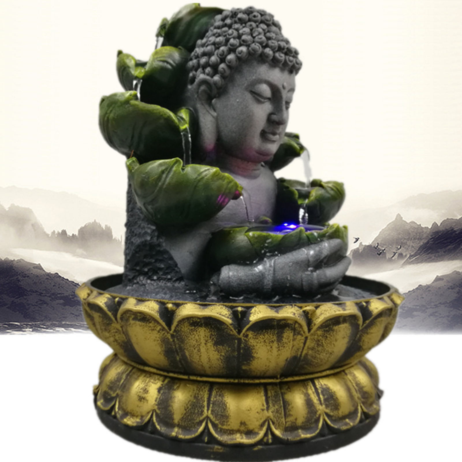 Buddha Tabletop Fountain LED Lights Waterfall Landscape Patio Home Office Porch Decor