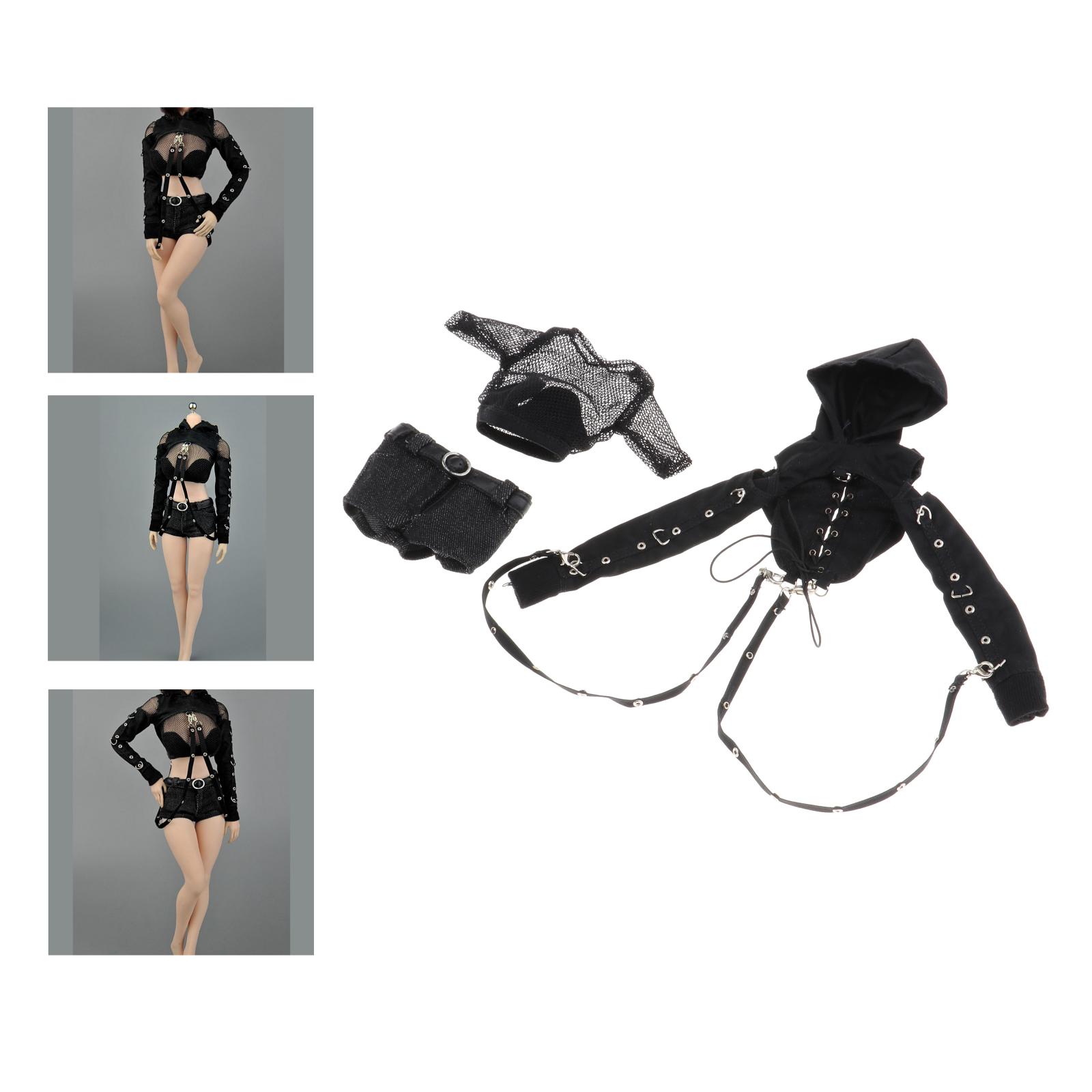 Costume 1/6 Women's Figure Hooded Top Black for HT Toys 12 Inch Doll Accs