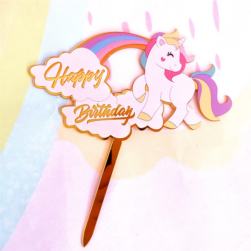 happy birthday acrylic cake topper cute colorful unicorn cake decoration happy birthday cake topper kids party favors cake decorating supplies aliexpress