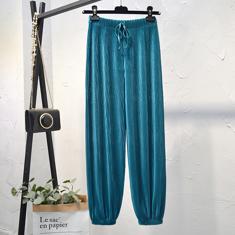 Spring/summer 2021 new ice silk chiffon pleated pants women high waist drop feeling loose-fitting lantern pant thin casual pants