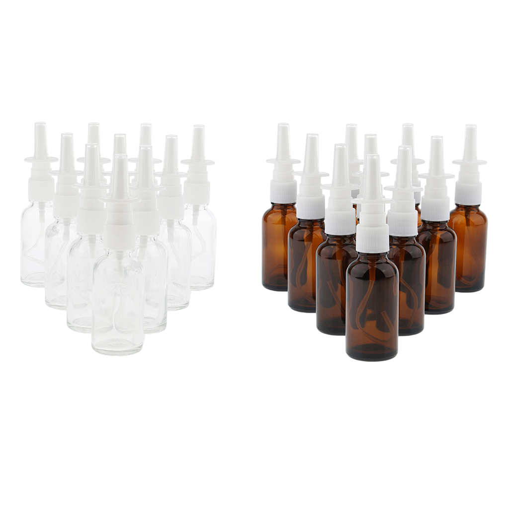 10Pcs Empty Refillable Glass Nasal Spray Bottles Fine Mist Pump Vials 30ml Suit for Makeup Water Perfumes Essential Oils etc.