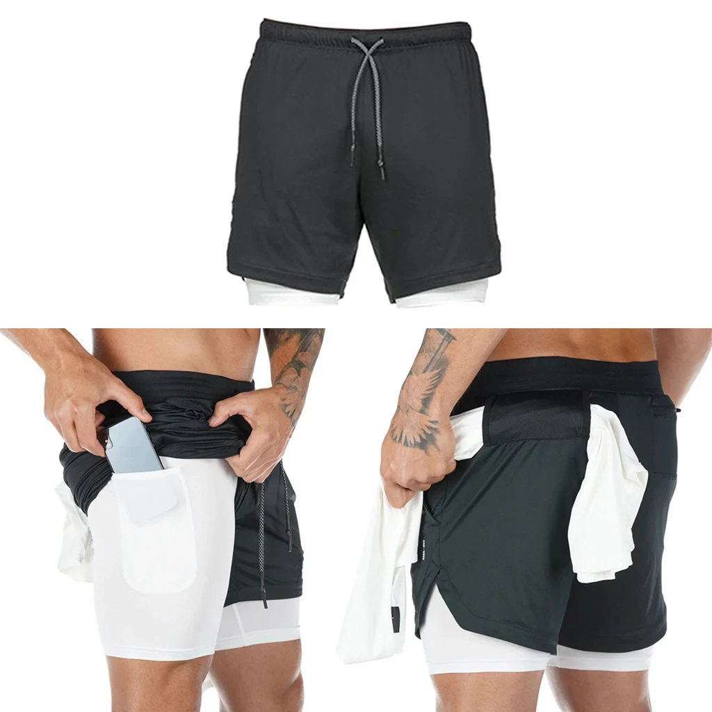 Men's Gym Workout Fitness Training Shorts Sports Double Layers Casual Underpants Fitness Running Cycling Quick Dry Shorts