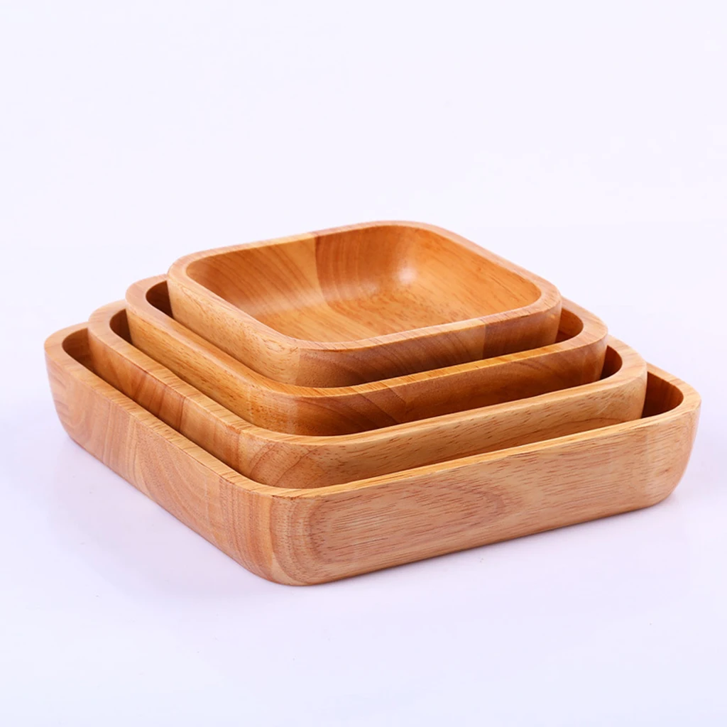 Hand-Carved Square Wood Bowl Snacks Soup Noodle Salad Bowl Kitchen Dinnerware