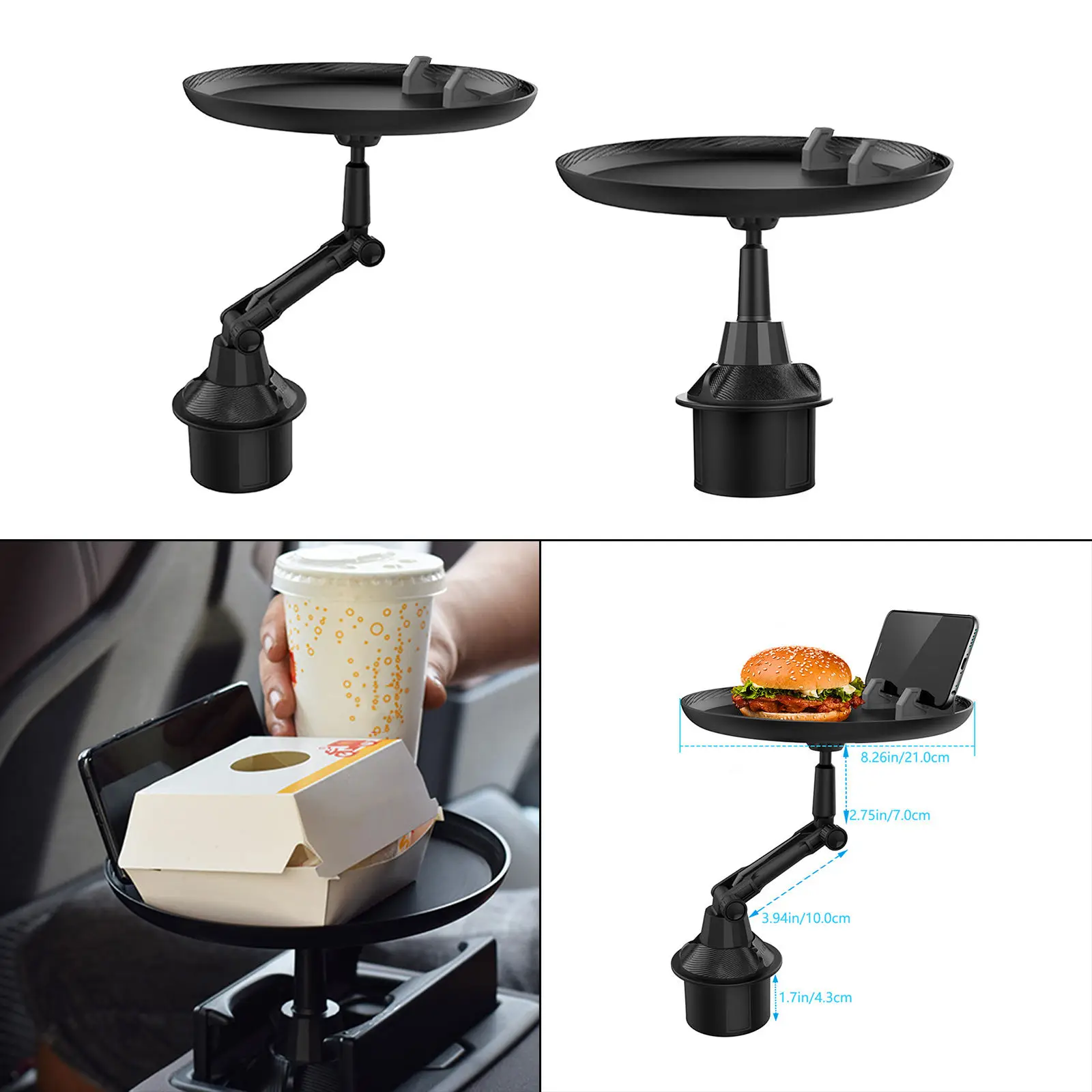 Car Tray Holder Phone Slot Adjustable Extendable Base Non Slip For Food Cup Bottle Table Stand Holder