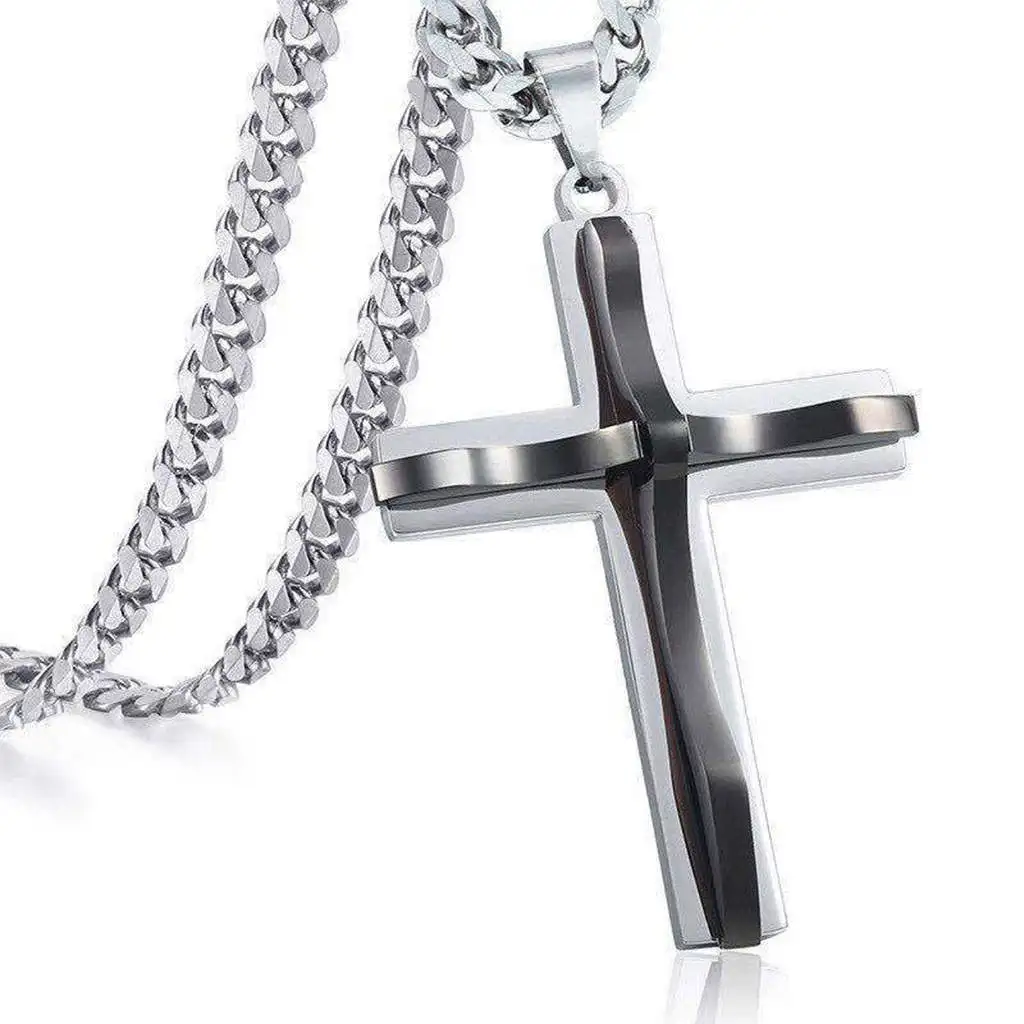 Stylish Double-Layer Cross Necklace Stainless Steel Neck Jewelry Women Teens Girls
