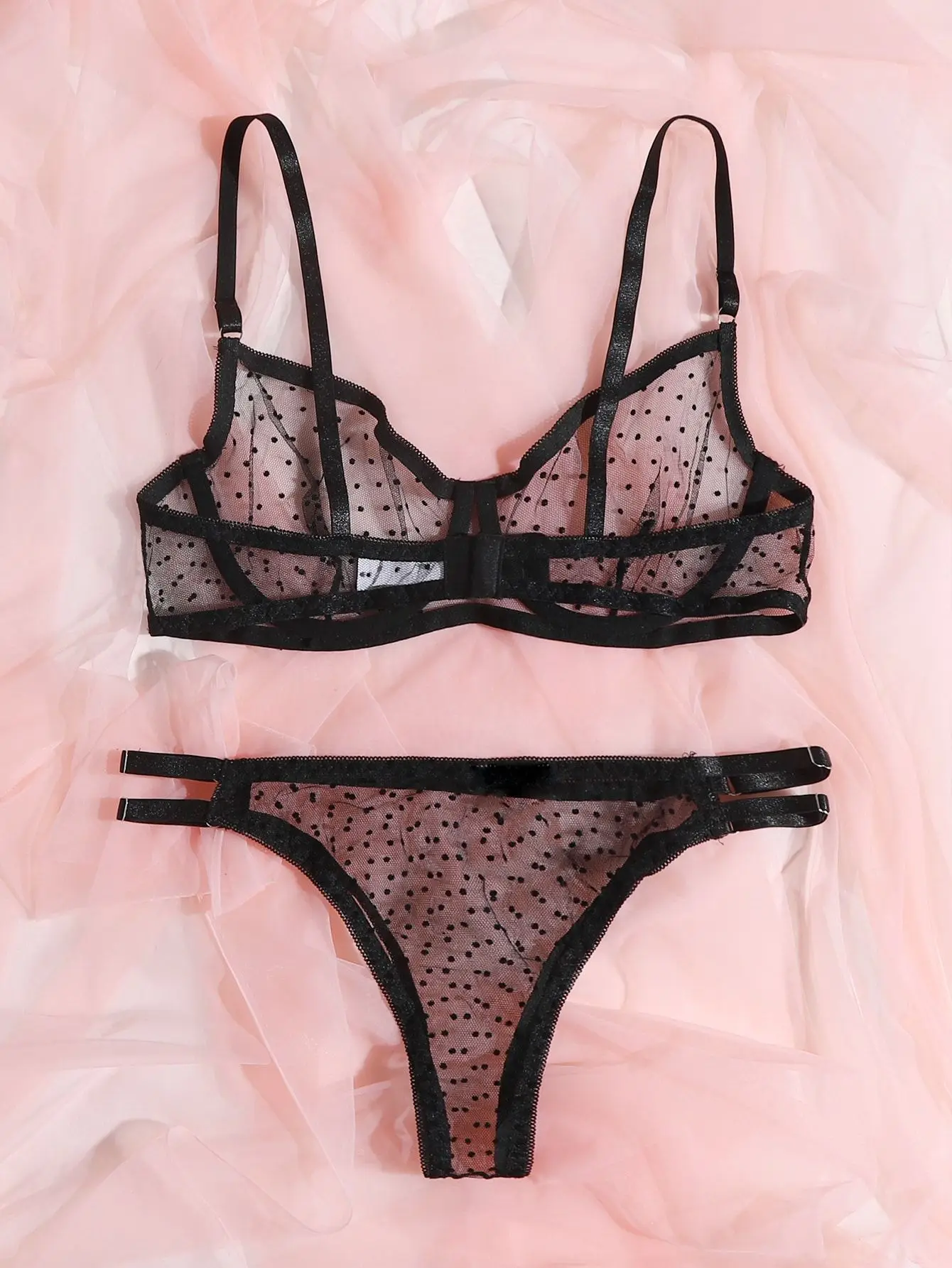 sexy bra panty Dot Mesh Lace Lingerie Set Underwire See Through Brassiere Sexy Underwear Bra and Panty Transparent Intimate bra and thong set