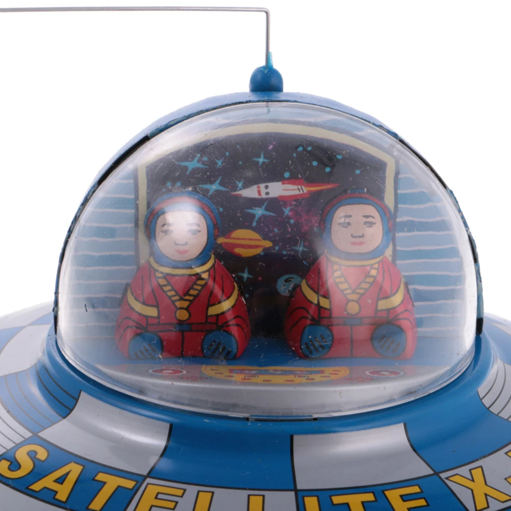 Classic Space Ship Satellite Collectible Clockwork Wind Up Tin Toy for Kids