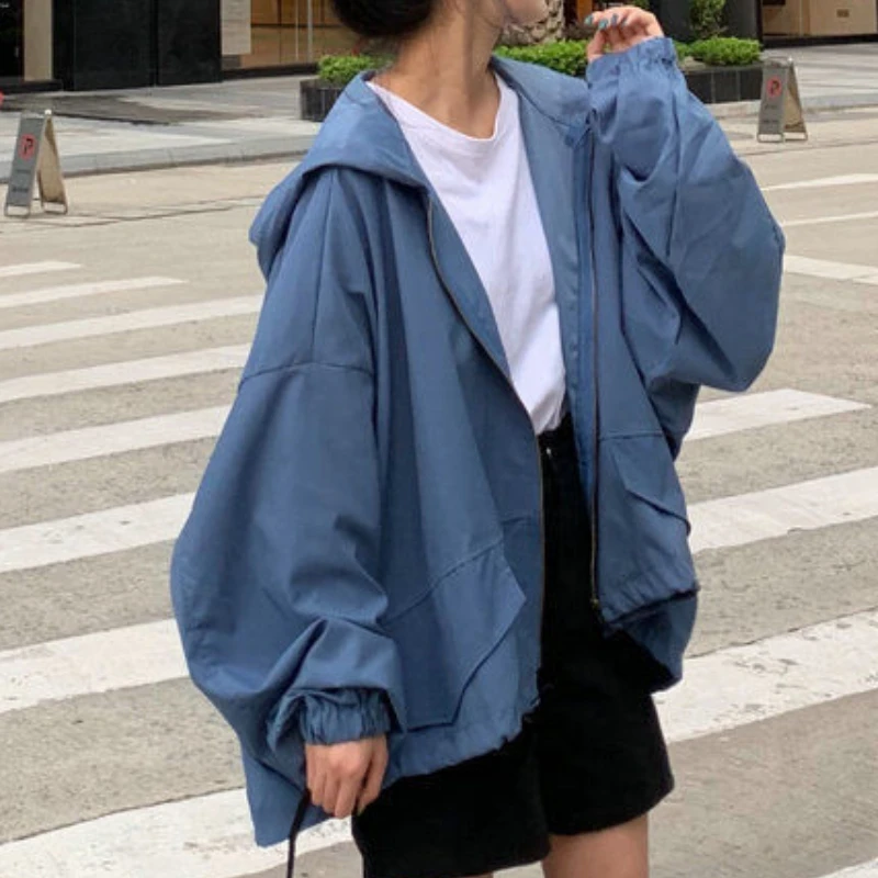 casacos básicos mulheres primavera outono elegante streetwear manga longa com chapéu prova de sol estilo preppy bf casais outwear ins