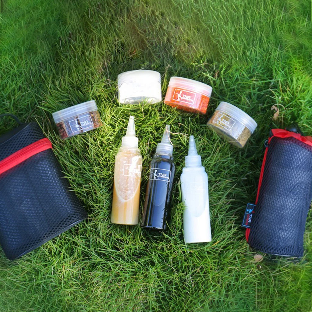 PET Plastic Portable Camping Spice Jars Set Transparent Sauce Condiment Storage Container Bottles Organizer with Carry Bag