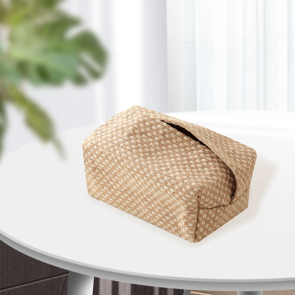 Rectangular Elegant Linen Tissue Box Cover Covers Tabletop Napkin Dispenser Holder for Living Room Bathroom Countertop Dresser