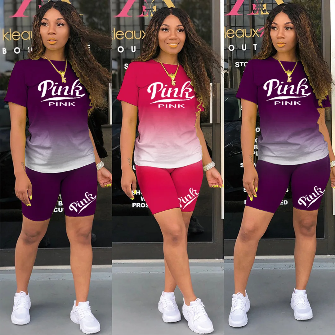 Women Two Piec Set Letter T Shirts And Shorts Set Summer Short Sleeve Tracksuit Joggers Biker Sports Suit Sexy Outfit For Female satin pajamas for women