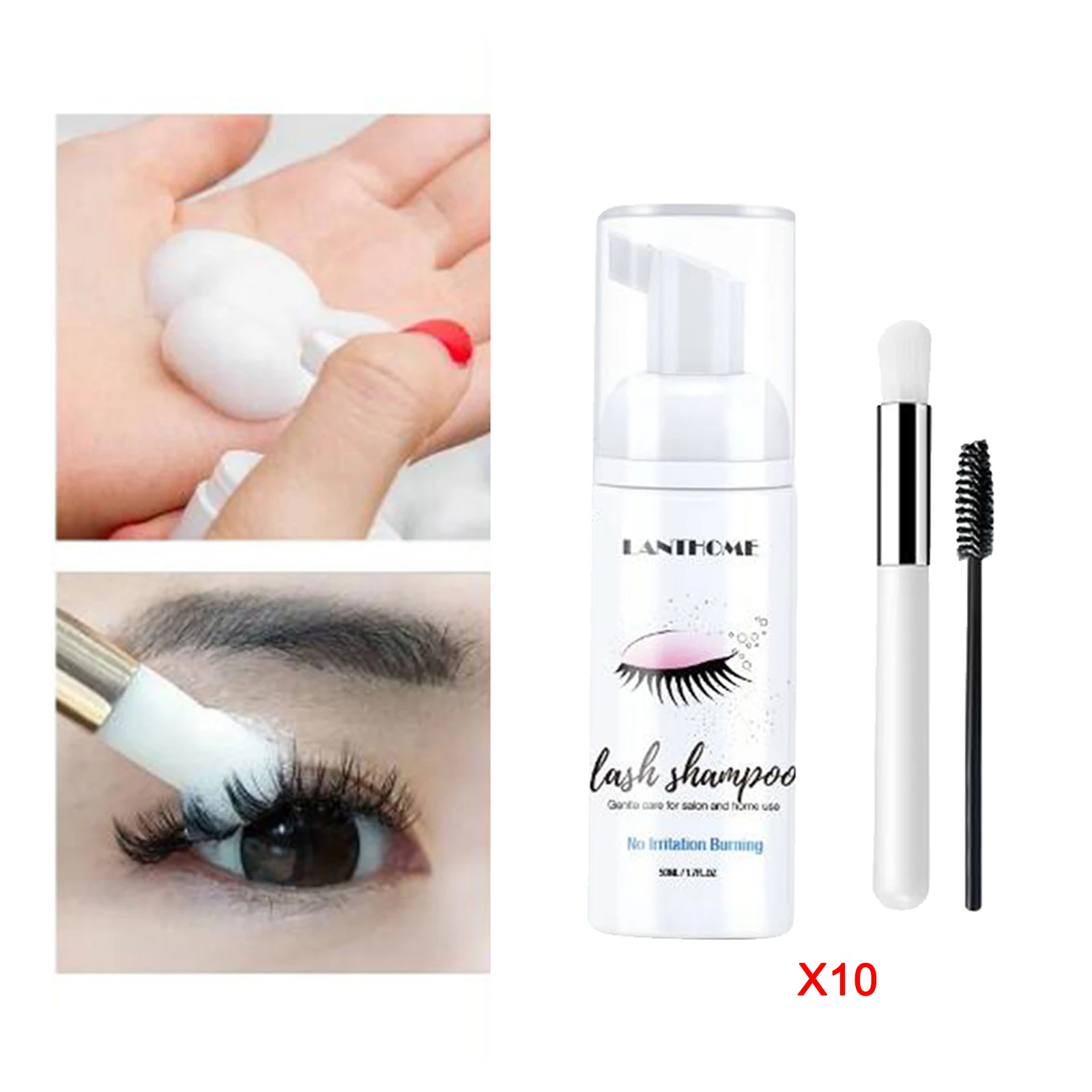 10Eyelash Extension Shampoo 50ml Lash Eyelid Foam Cleanser for Salon Home Makeup Eyelashes Cleaning Foam Eyelashes Mousse Foam