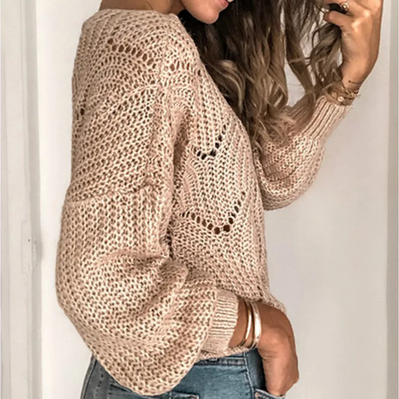 Autumn Women Hollow Loose Sweater Knitwear Fashion Ladies Casual Street Elegant OL Outfits Tops Pullovers ugly christmas sweater
