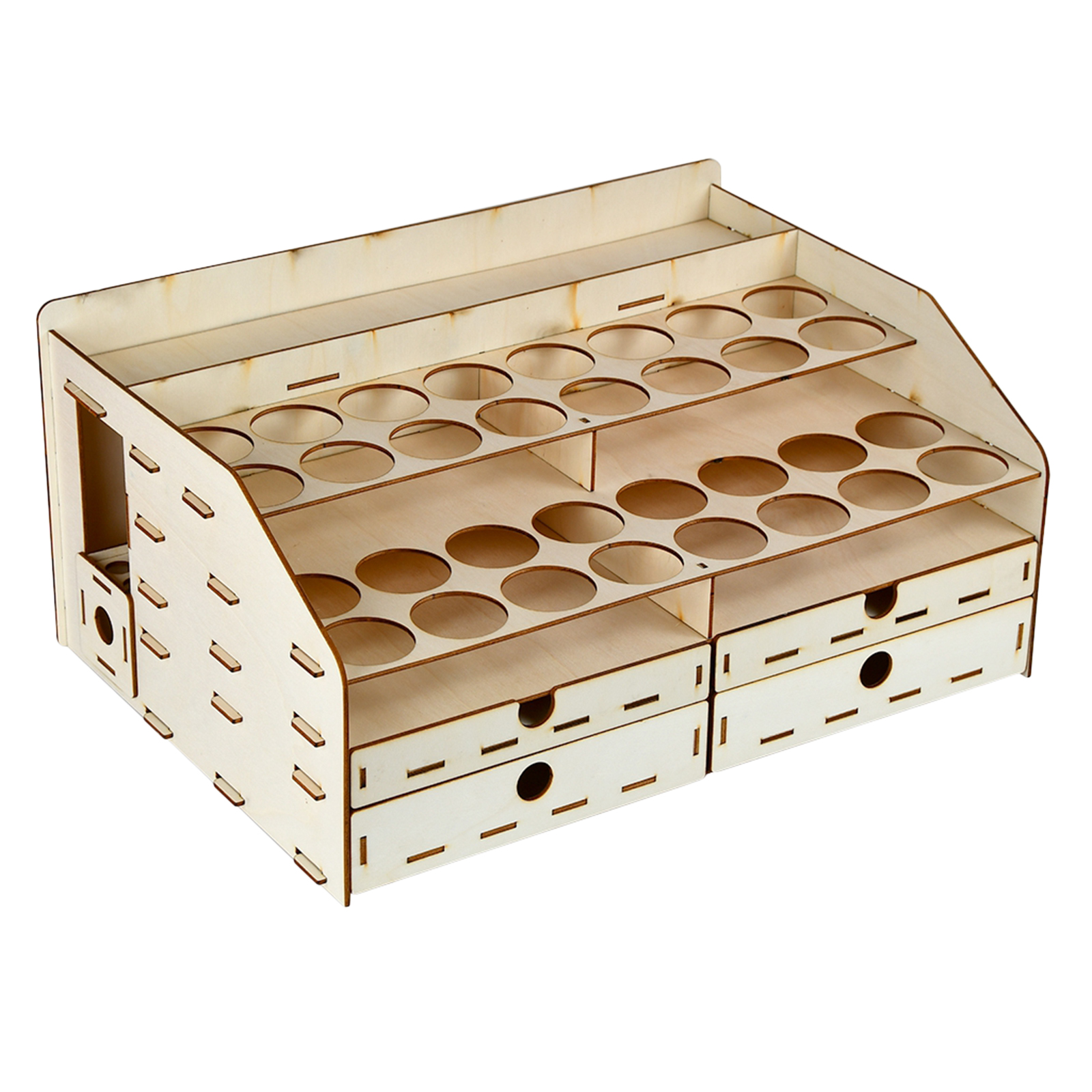 Pigment Bottle Storage Organizer Wooden Color Paint Ink Brush Stand Rack With Cabinet Drawer 42x30x19.5cm