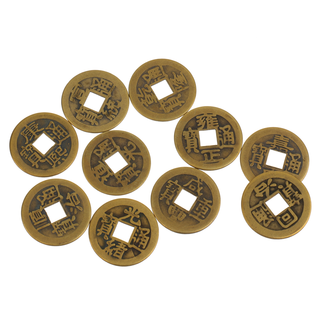 Brass Feng Shui Coins Chinese I Ching Lucky Coins 2.3cm/0.9'' for Wealth Prosperity 10Pieces/Set