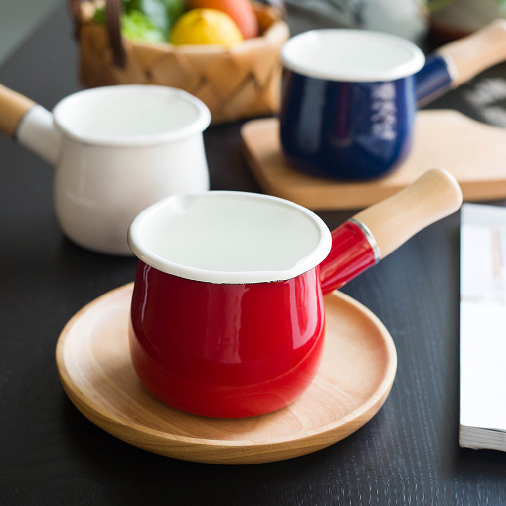 Small Enamel Milk Pan Butter Coffee Milk Warmer Mini Butter Chocolate Melting Pot Sauce Cooking Pan with Easy Spout