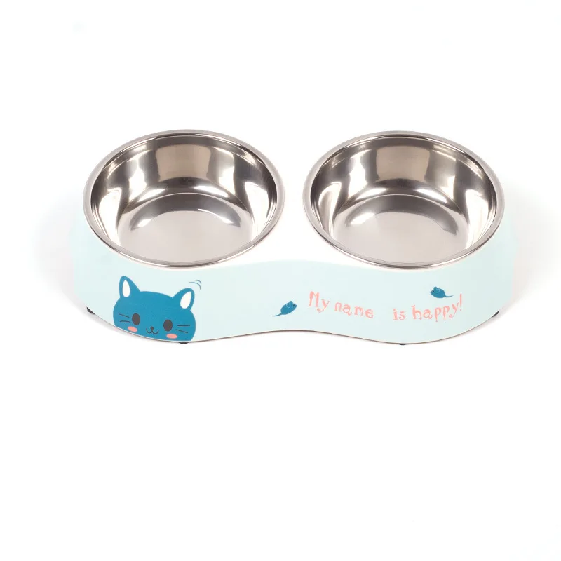 Pet Cat bowl Puppy cat Stainless steel food bowl double melamine dog bowl dog bowl anti-overturning drinking bowl pet supplies