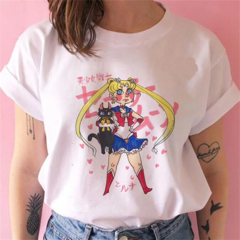 Funny Sailor Moon T Shirts Harajuku Casual Female Ulzzang Women Graphic Ulzzang Japanese Kawaii Top Tee sport t shirt