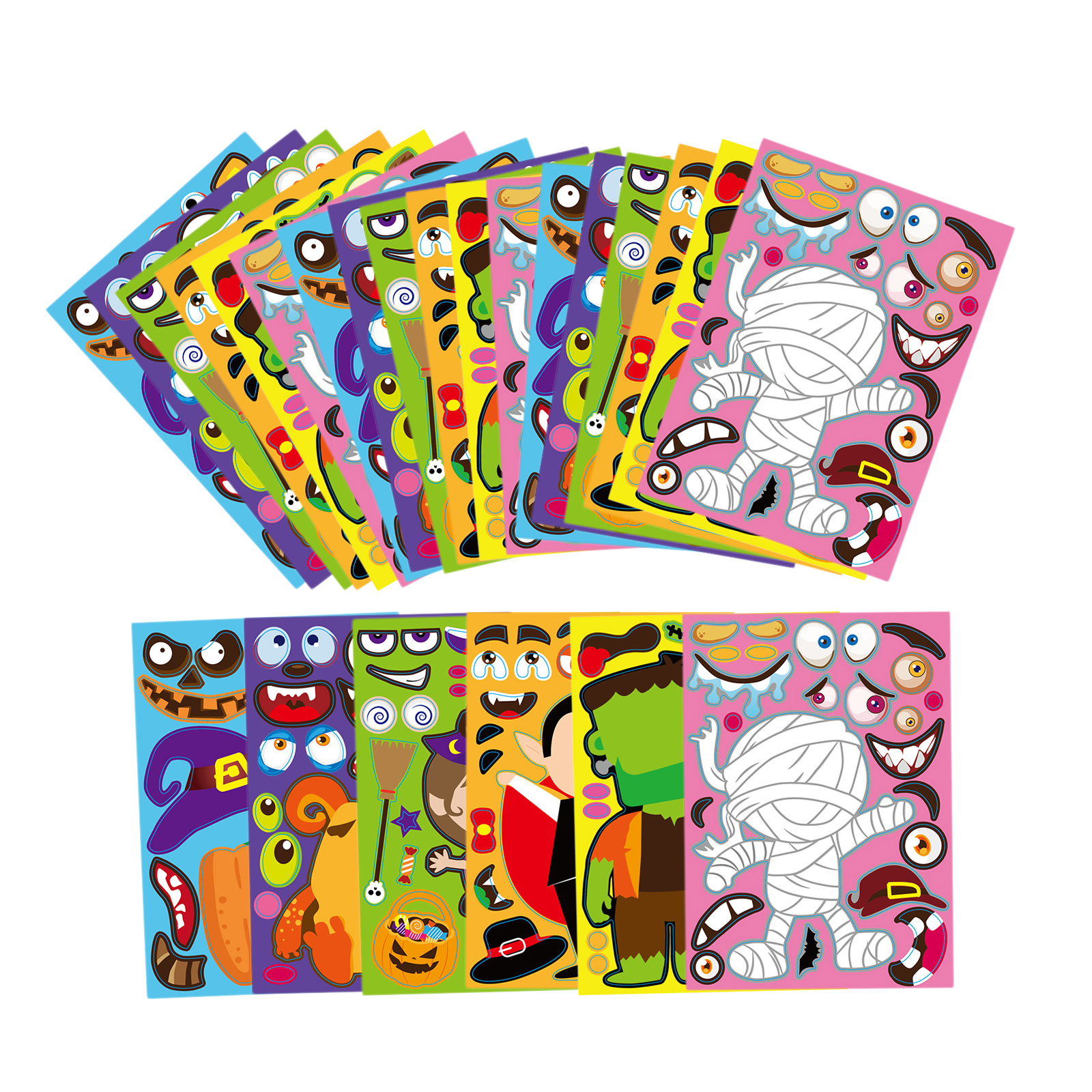 24Sheets/set Kids Funny Puzzle Games Make A Face DIY Halloween Jigsaw Stickers Gift Creative Stickers Toys Gift
