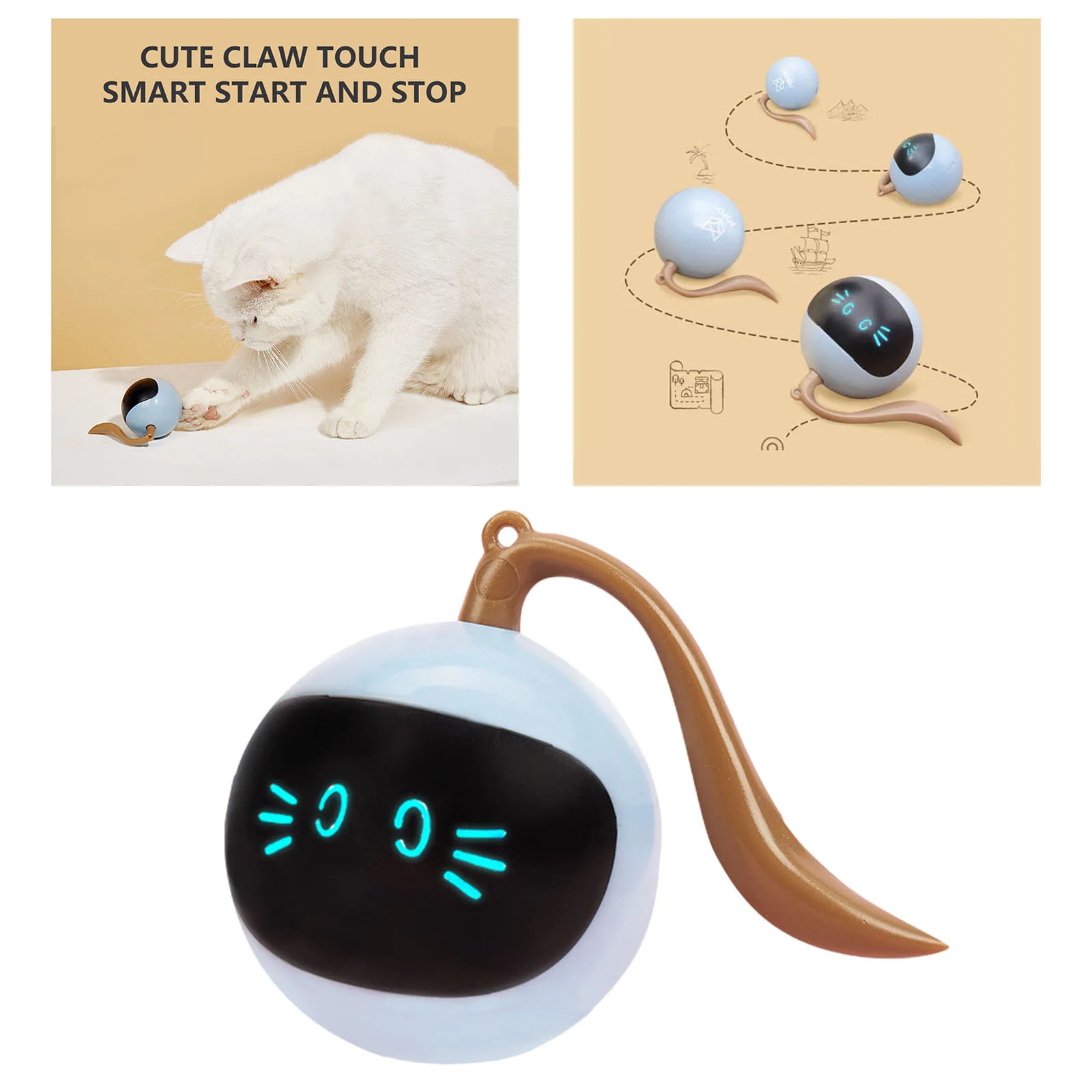Interactive Cat Toys LED Self Rotating Ball Toys USB Rechargeable Automatic Rolling Ball Toy r Cat Kitty Pet Entertainment Toy