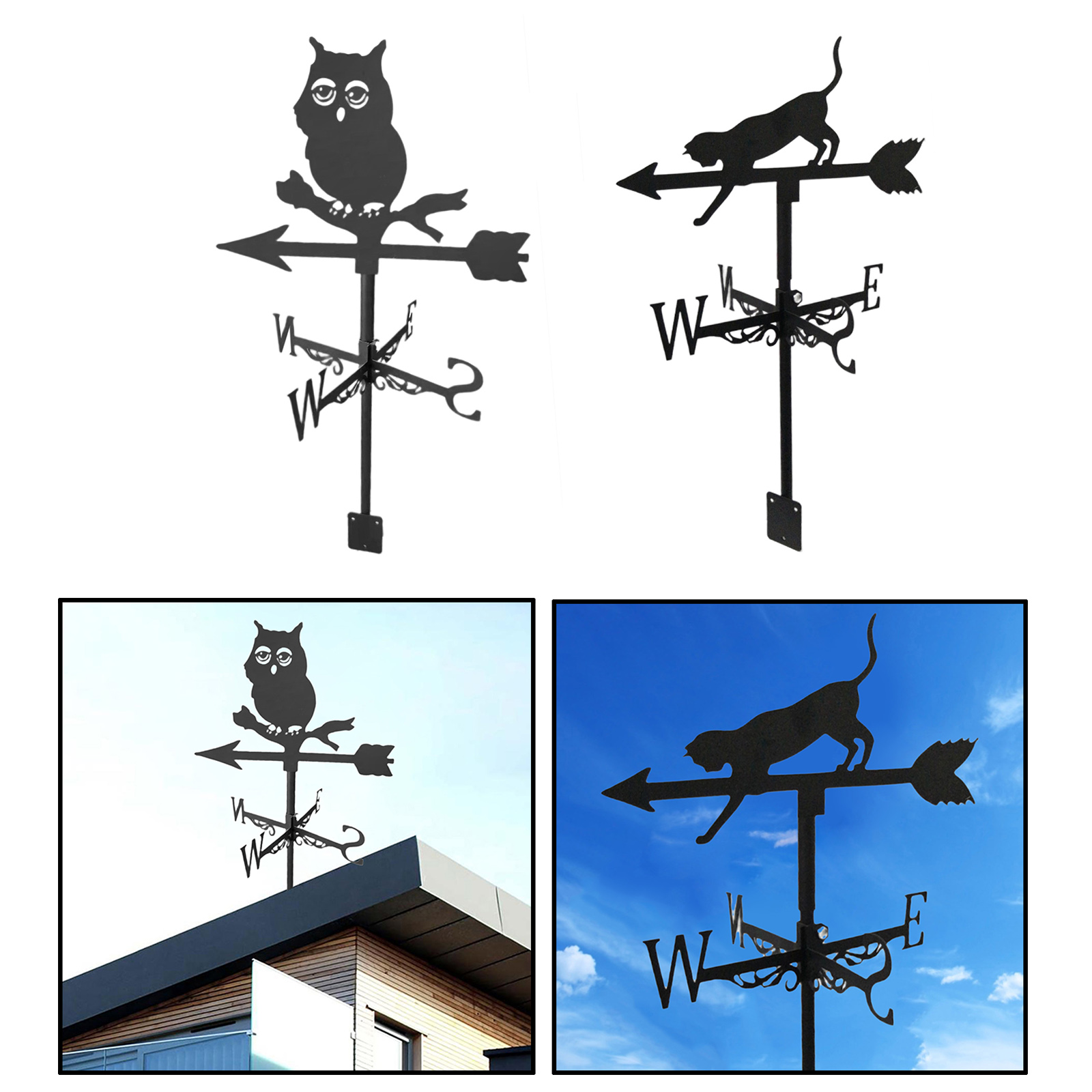 Roof Weather Vane with Animal Silhouette Figurine Garden Stake Weathervane