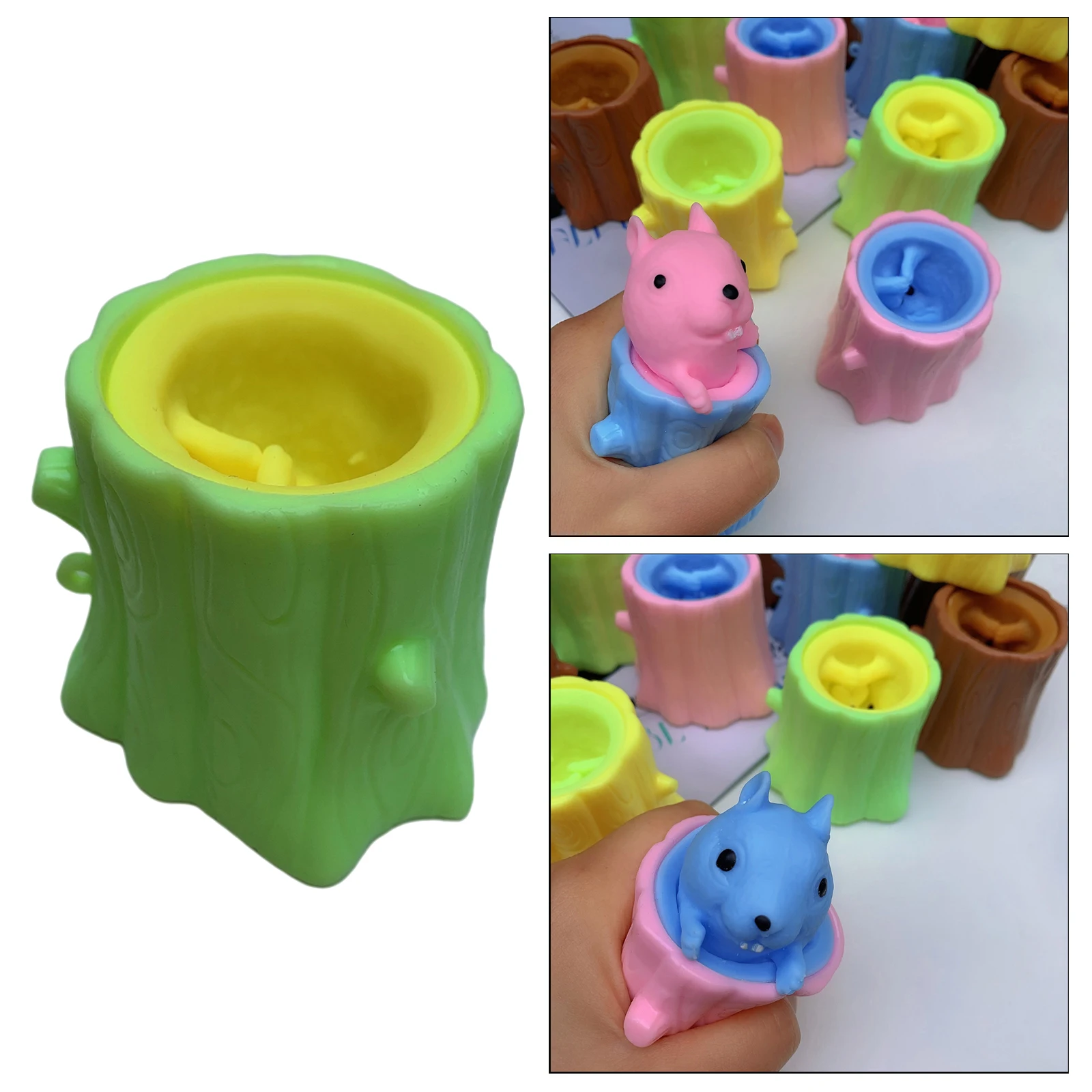 1pc Fun Squeeze Squirrel Cup Antistress Sensory Fidget Toy Tree Stump Cute