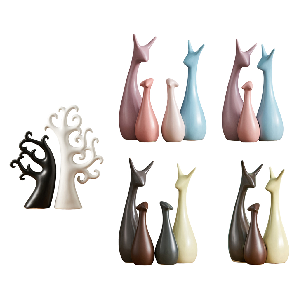 Chic Art Abstract Sculpture Ornament Tree Deer Figurine Statue Cabinet Decor