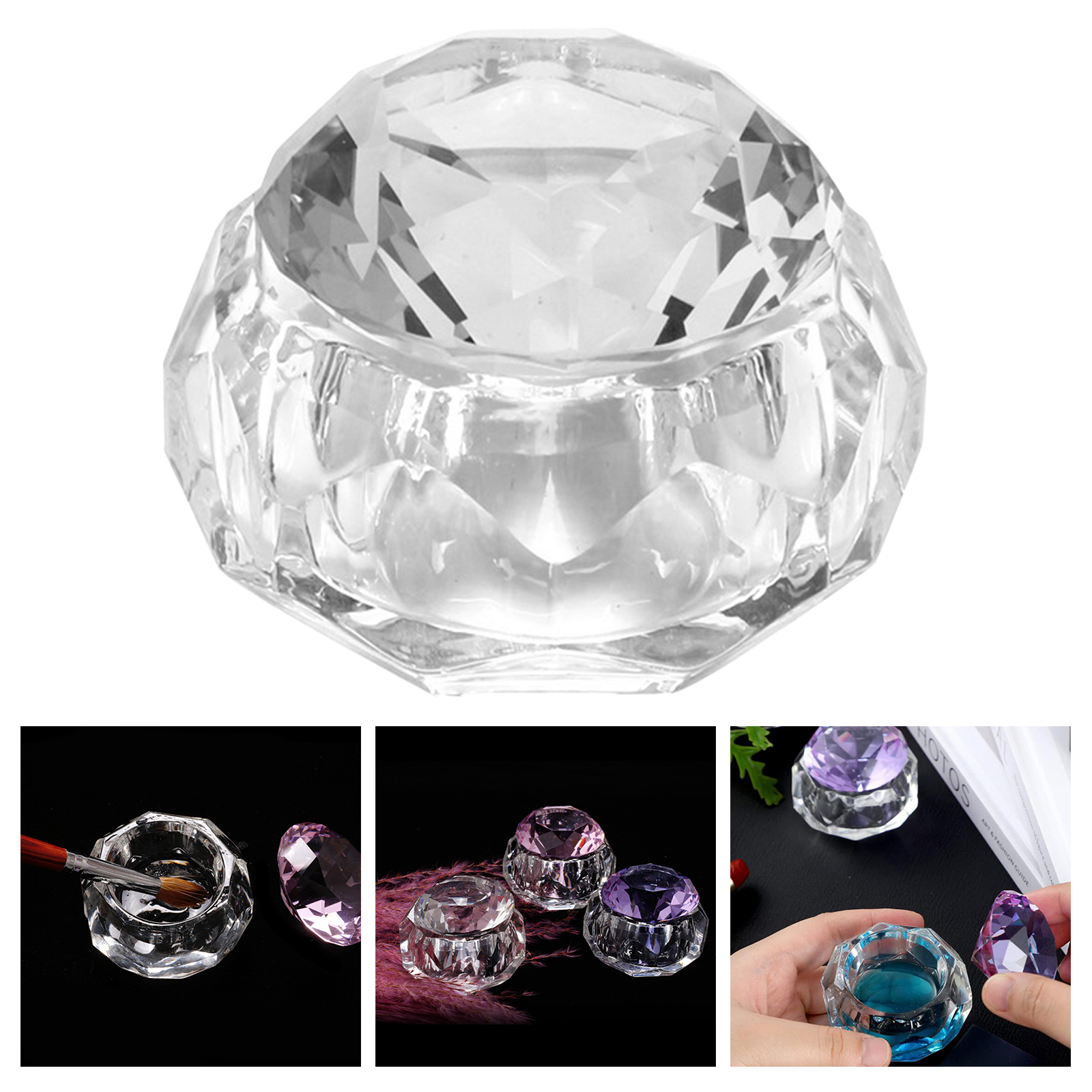 Nail Art Dappen Dish Bowl Crystal Glassware with Lid for Nailart Manicure