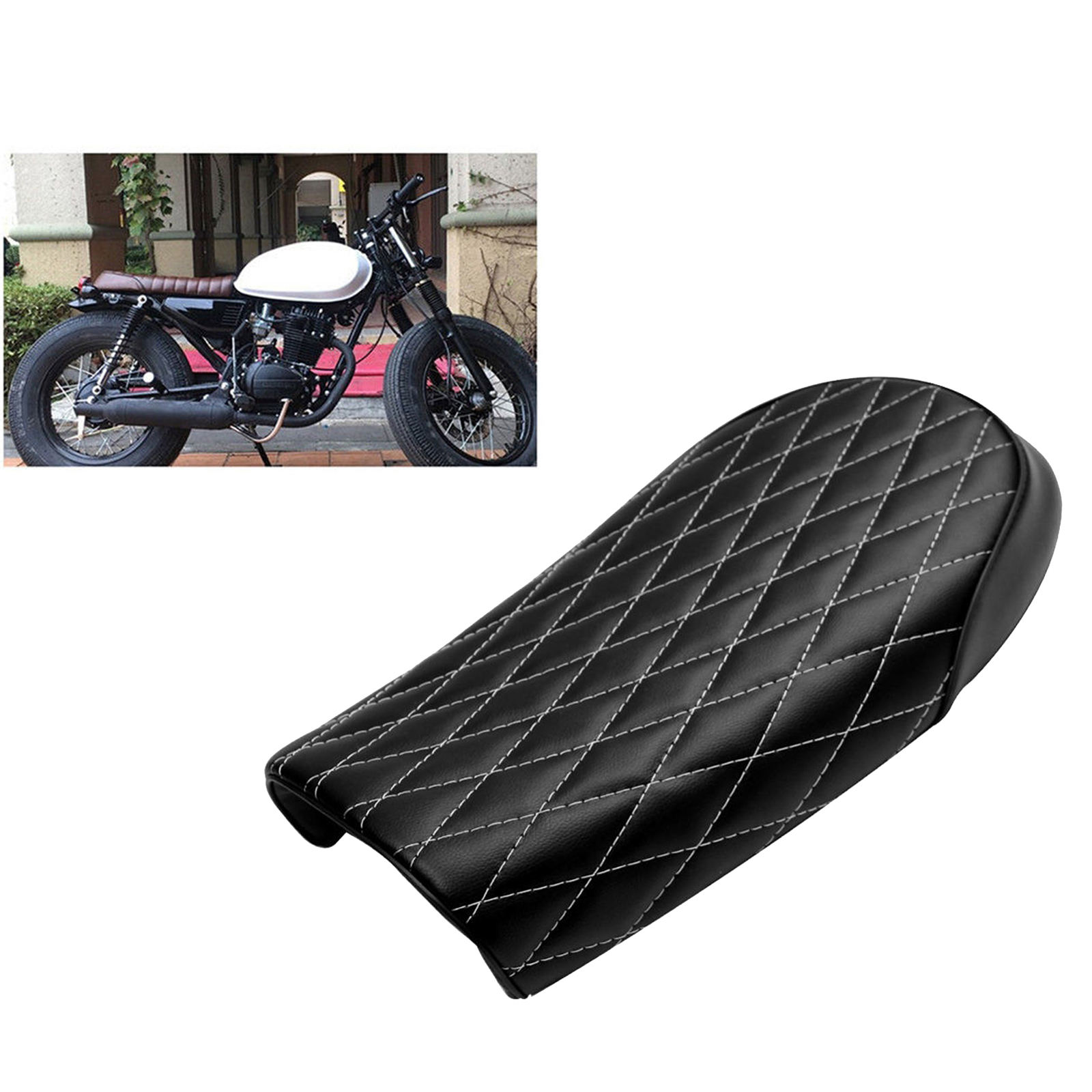 Soft Leatherette Motorcycle  Flat Brat Seat Saddle fits Cafe Racer