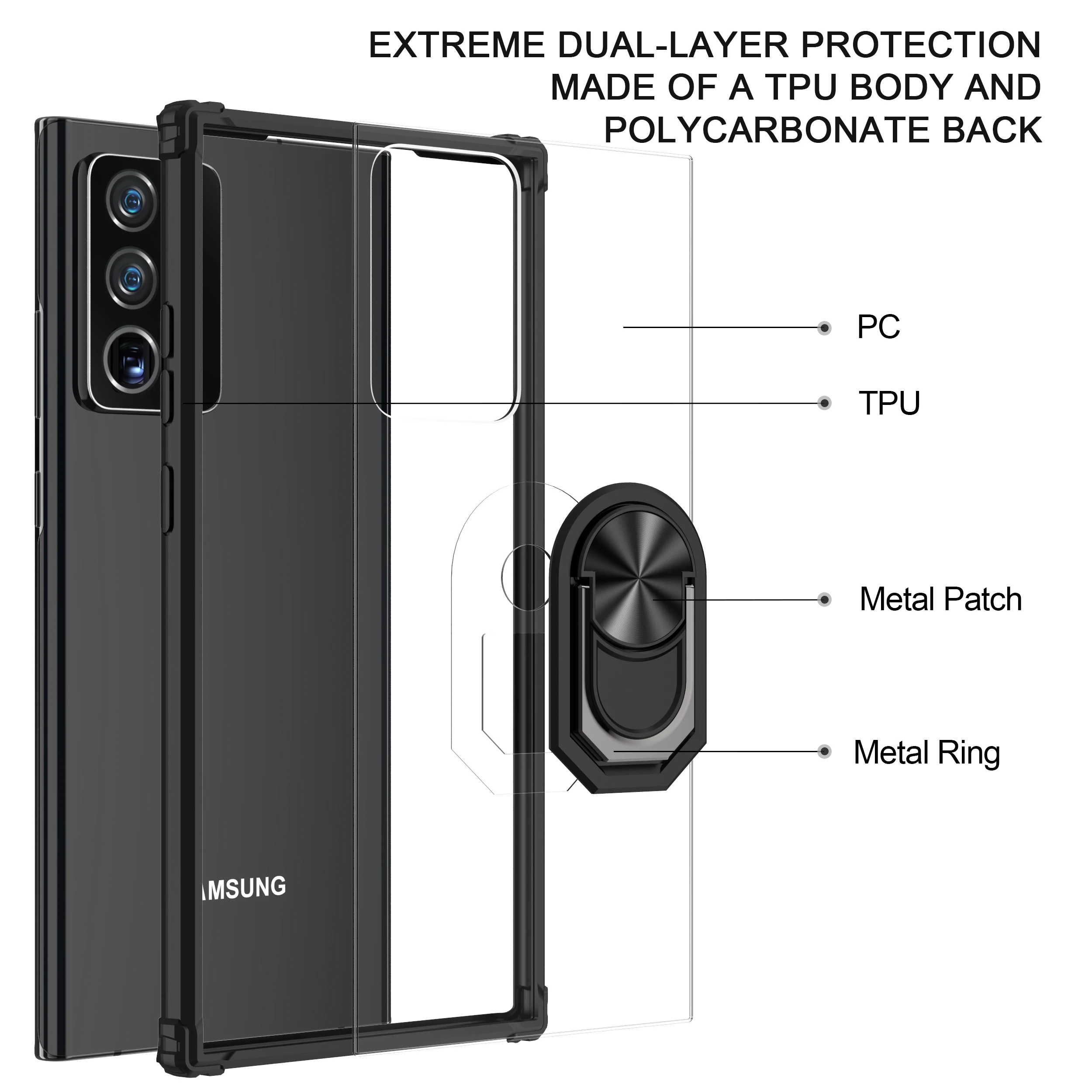 Military Acrylic Rugged Armor Shockproof Case For Samsung Galaxy Note 20 Ultra Magnetic Metal Ring Stand Transparent Back Cover samsung silicone cover