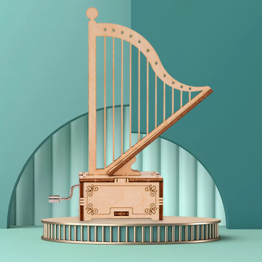 3D Retro Wooden Puzzle Hand Crank Shape Harp Wooden Music Box