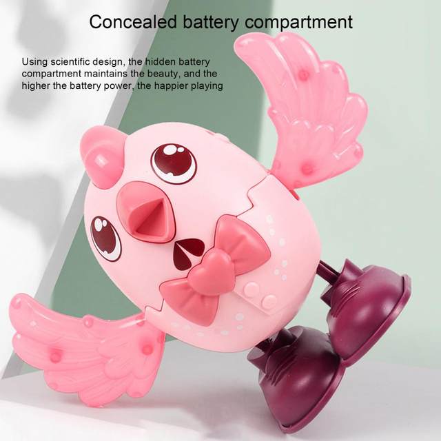 Ilustração do vetor de bebês de galinha e frango de brinquedo. animais fofos amarelos sobre rodas conectados com corda isolada no fundo branco. pássaro de fazenda adorável com desenho infantil de pintinhos.