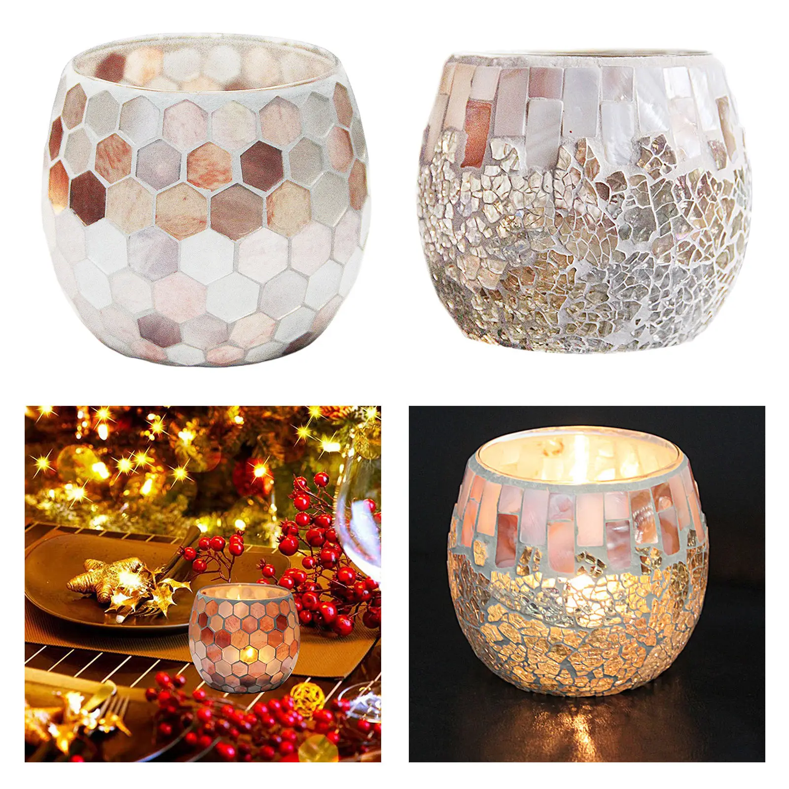 Mosaic Glass Candle Holder Centerpiece Jar Tealight Holders Vase Potted Plants Bowl Pen Holder Wedding Party Home Decor Gifts
