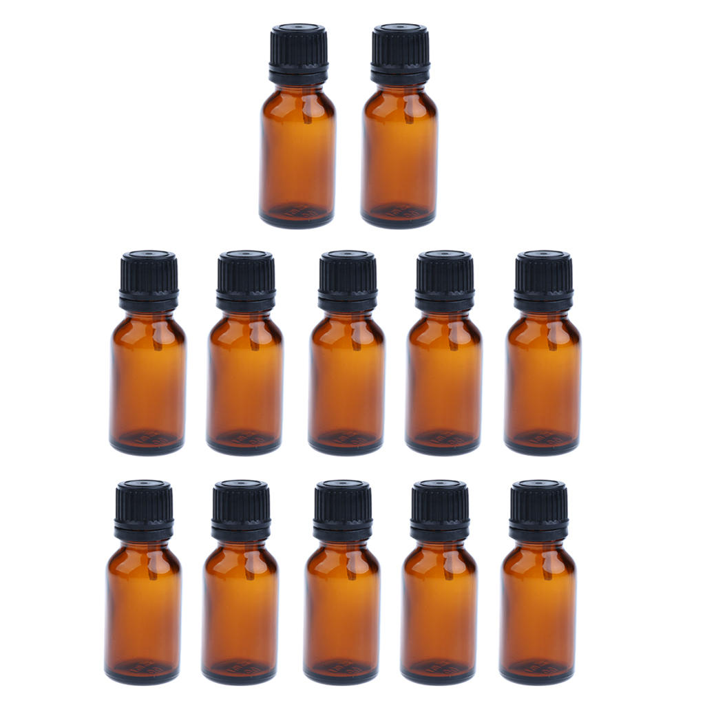 12pcs Essential Oils Glass Amber Empty Brown Bottles Cosmetic Container with Euro Reducer Dropper - 10ml/ 15ml / 20ml