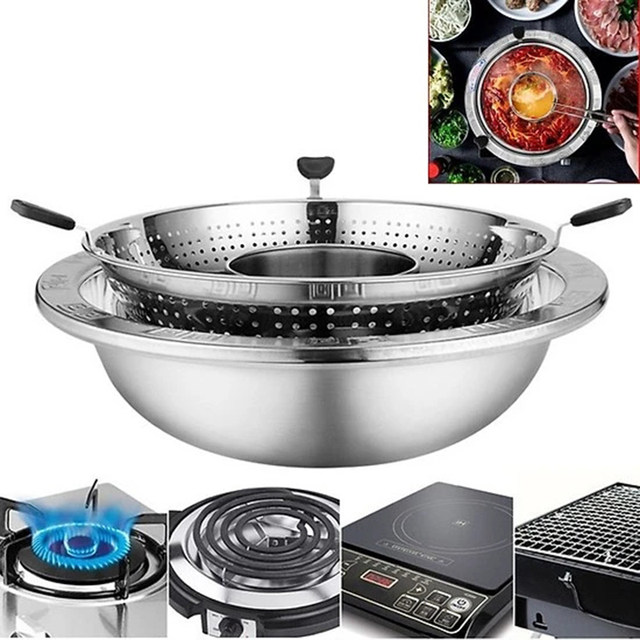 Luxshiny Rotating Hot Pot Basket, Stainless Steel Casserole Rotating Pot  Lifting Drainage Basket Hot Pot Chinese Shabu Pot for Cooking