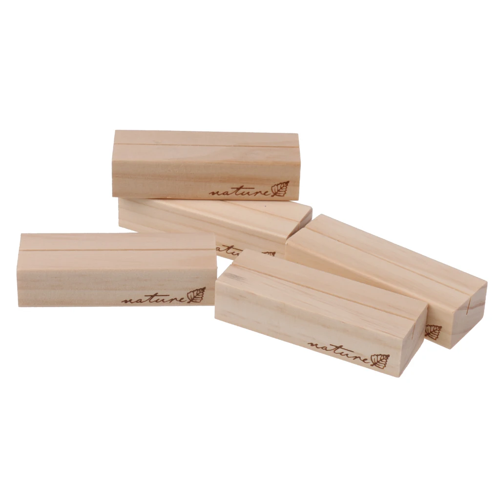 5pcs Rustic Wood Place Card Holders Wedding Table Number Name Card Restaurant Menu Holders Photo Message Display Tool