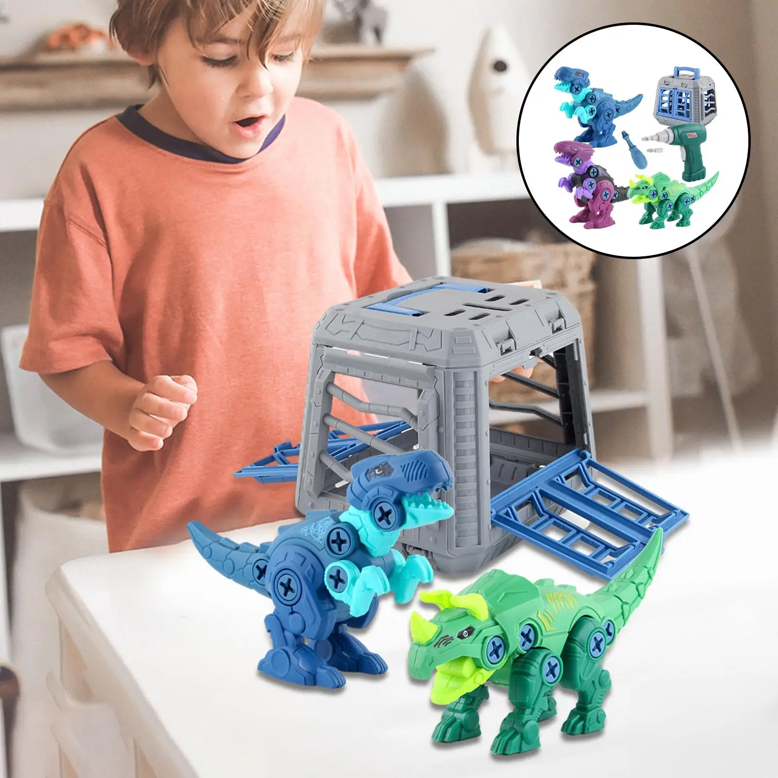 Educational Dinosaur Assembly DIY Toy Assembling with Electric Screwdriver Combination Dinosaur Model Toy Set for Birthday Kids