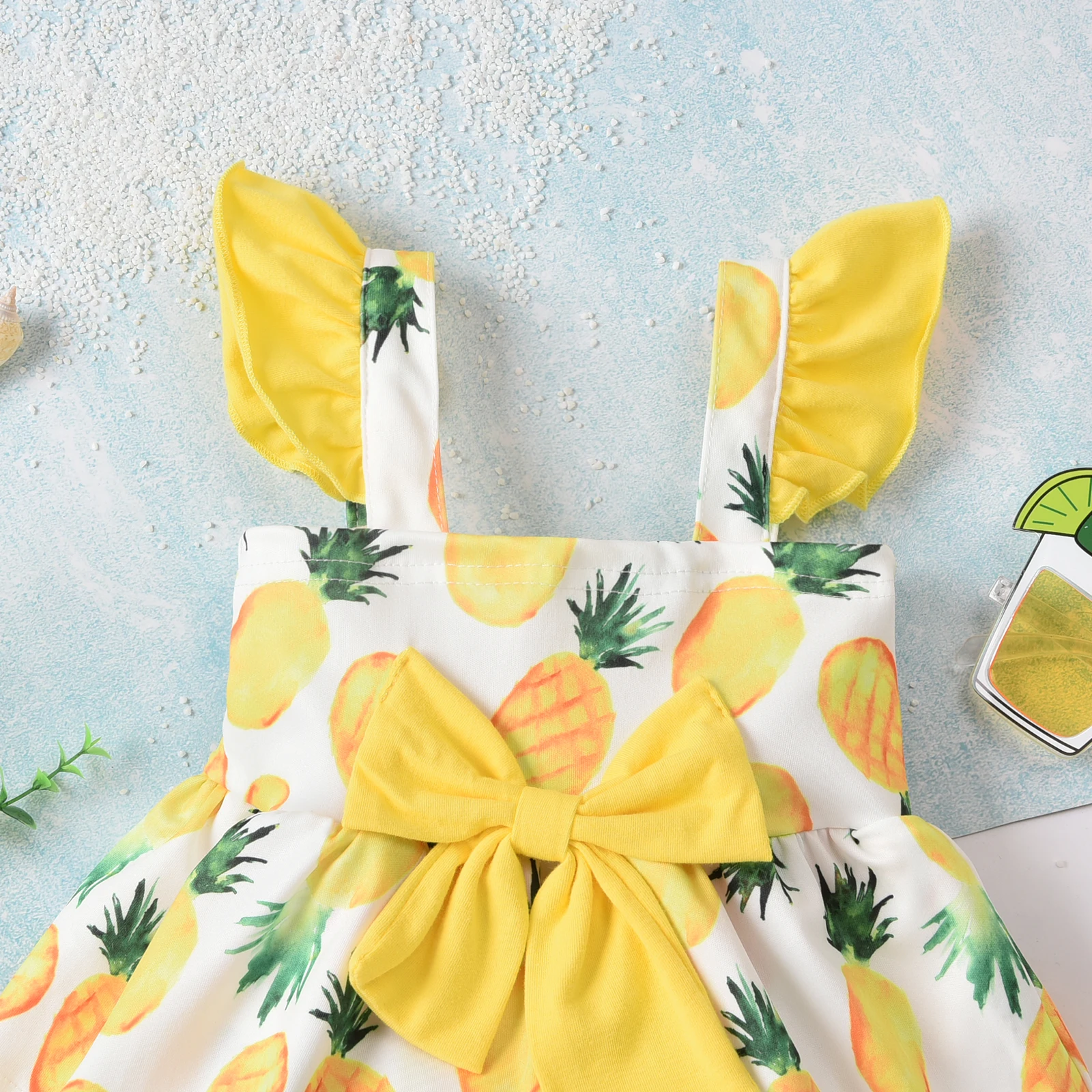 Summer Baby Girls Lovely Rompers 0-12M Flowers/Fruit Printed Ruffles Short Sleeve Big Bowknot Jumpsuits Baby Bodysuits cheap