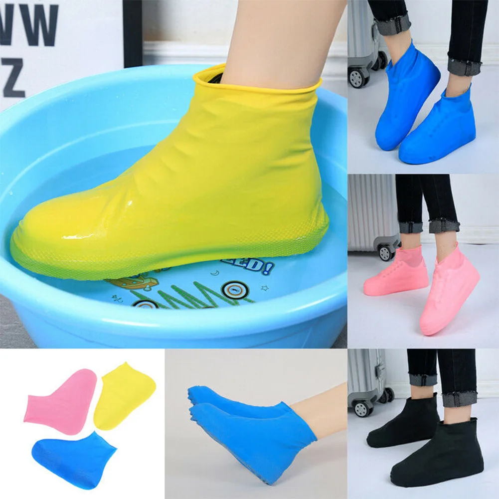 Womens Reusable Floral Rain Shoe Covers Waterproof Overshoes Boot Gear Anti-slip 