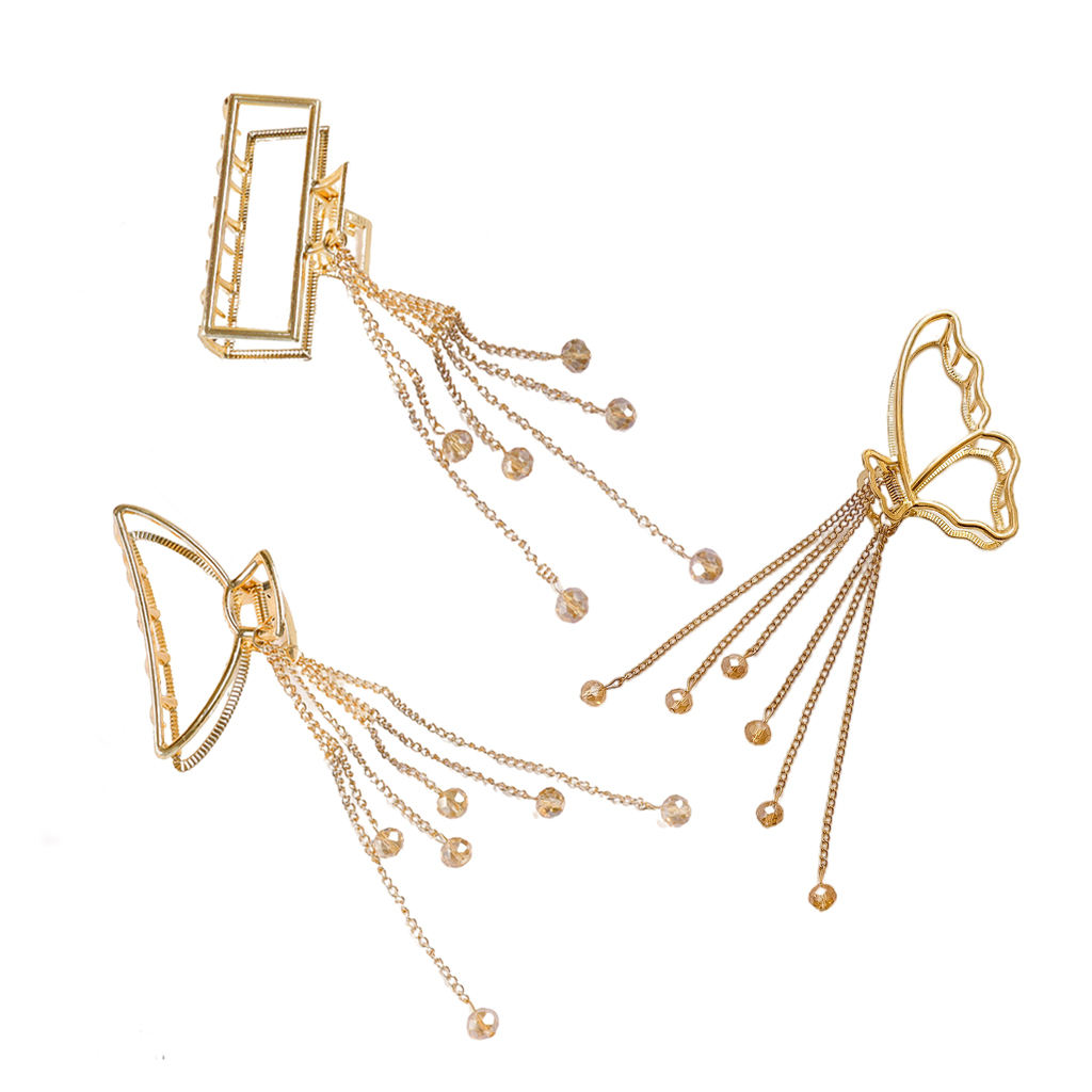 Tassel Hair Clip Barrettes Hairpins Alloy Nonslip Big Clamp Hairstyle Fashion Claw Clips for Thin Hair Short Hair Women Ladies