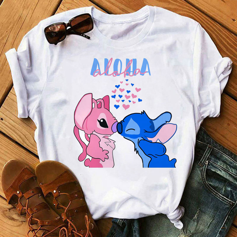 Kawaii Disney Cartoon Stitch T Shirt Men/Women Ohana Lilo Stitch Graphic Tees  Anime Summer Tops Harajuku T-shirt Female