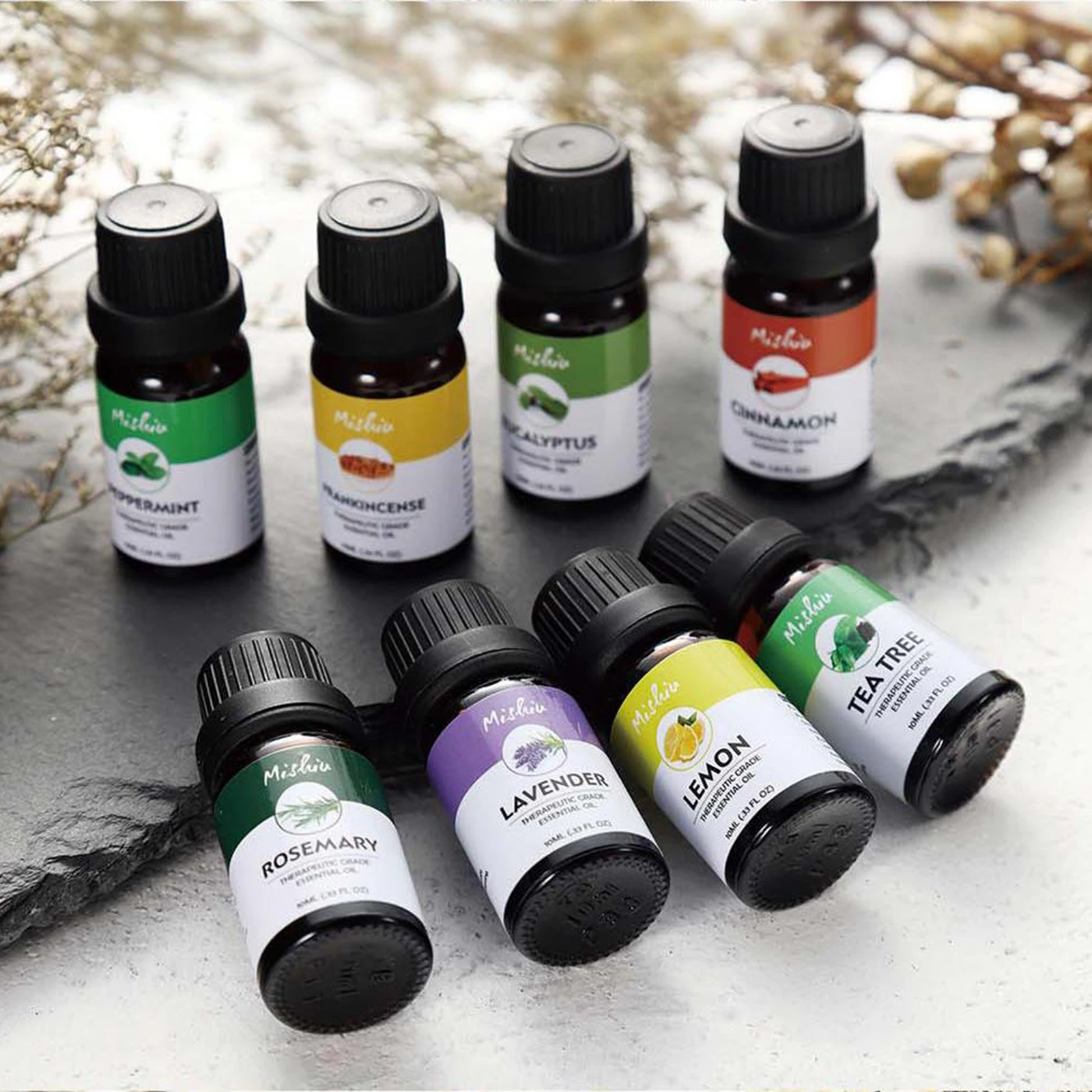 8 Bottles Natural Essential Oils for Massage Aromatherapy Hair Care 10ml