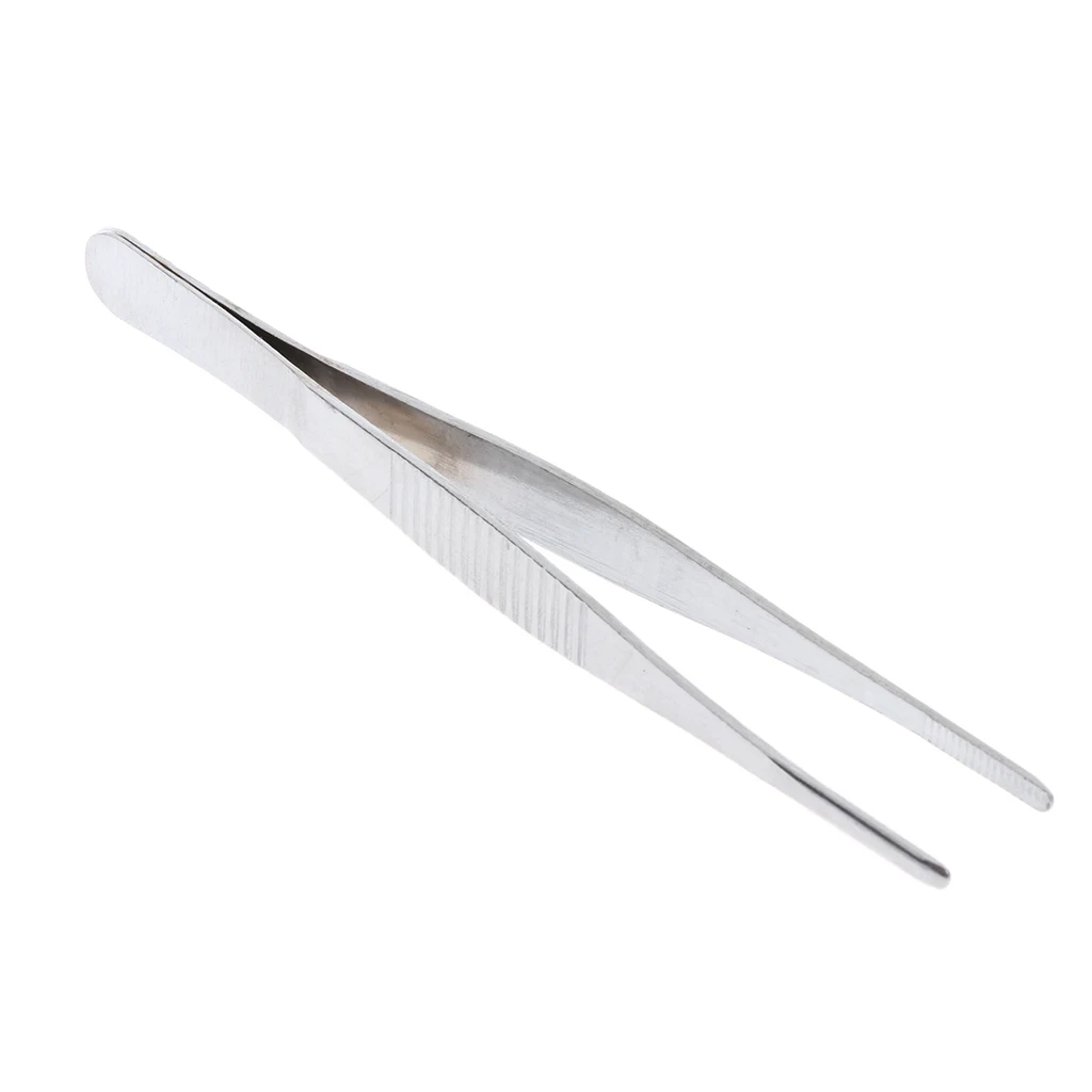 Stainless Steel Tweezers Straight Serrated Tip Round Head 140mm / 5.51''