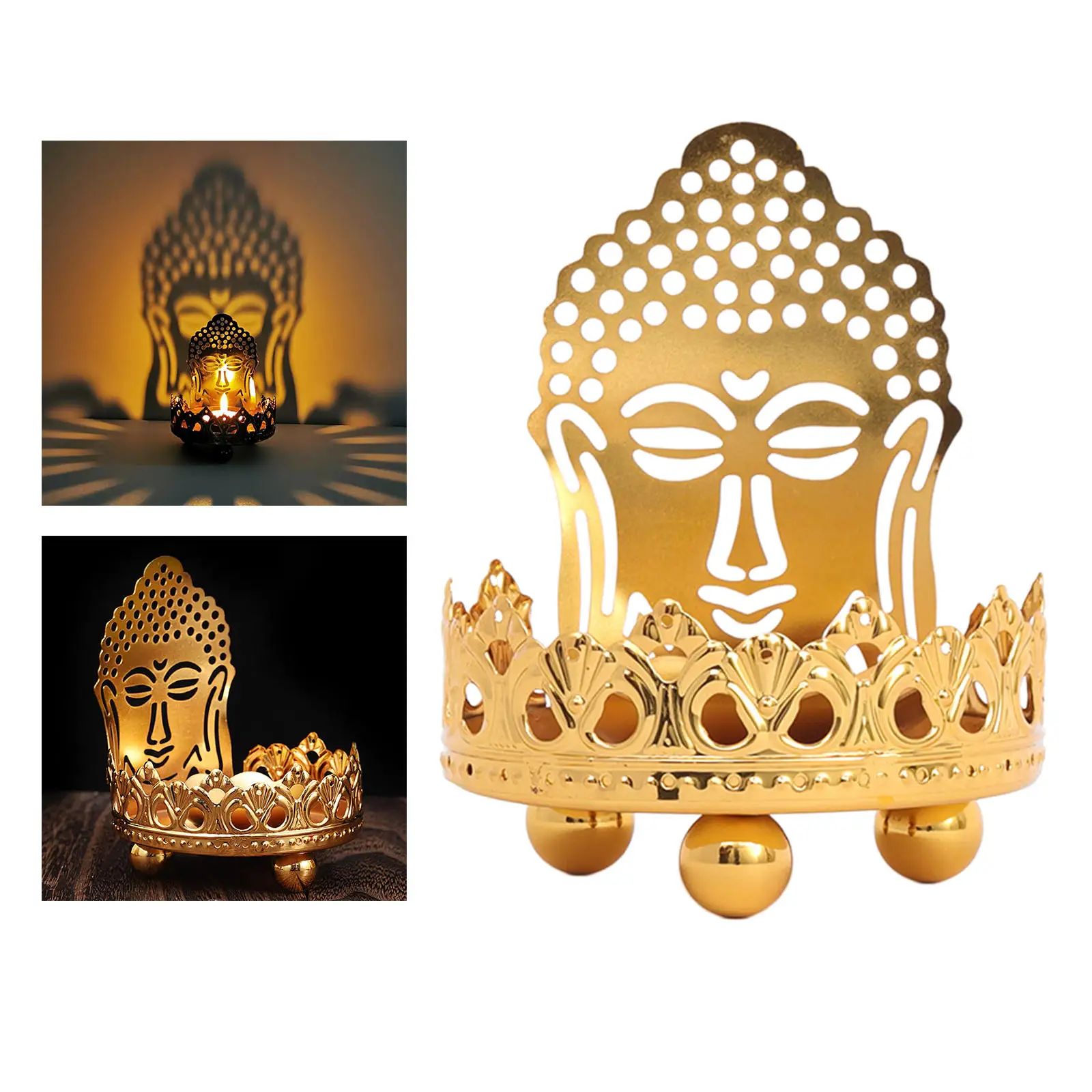 Alloy Hollow Carved Tealight Candle Holder Buddha Ghee Lamp Holder Candlestick Shadow Home Decoration Buddhist Supplies Gift