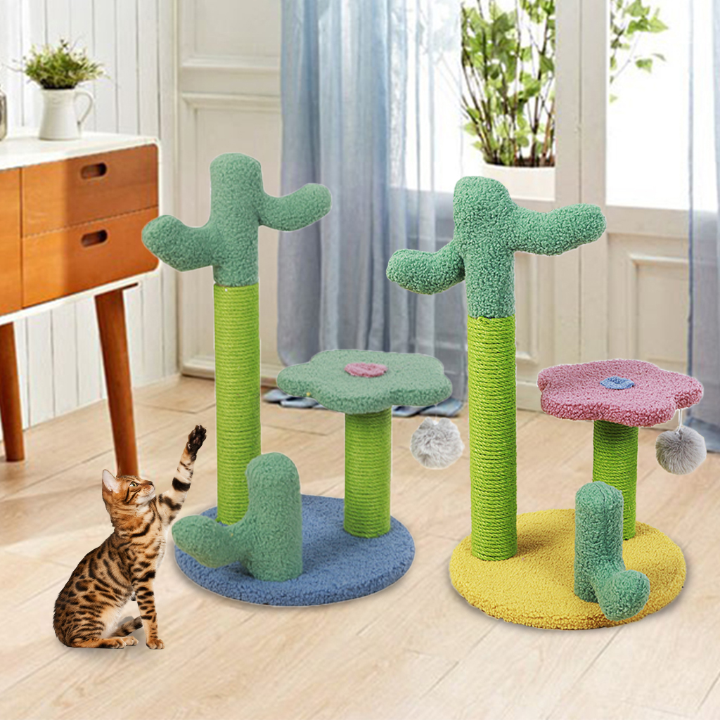 Cactus Cat Tree Scratching Post Kitten Climbing Frame Scratcher Toy Activity Centre Hanging Ball Toys for Cat Indoor