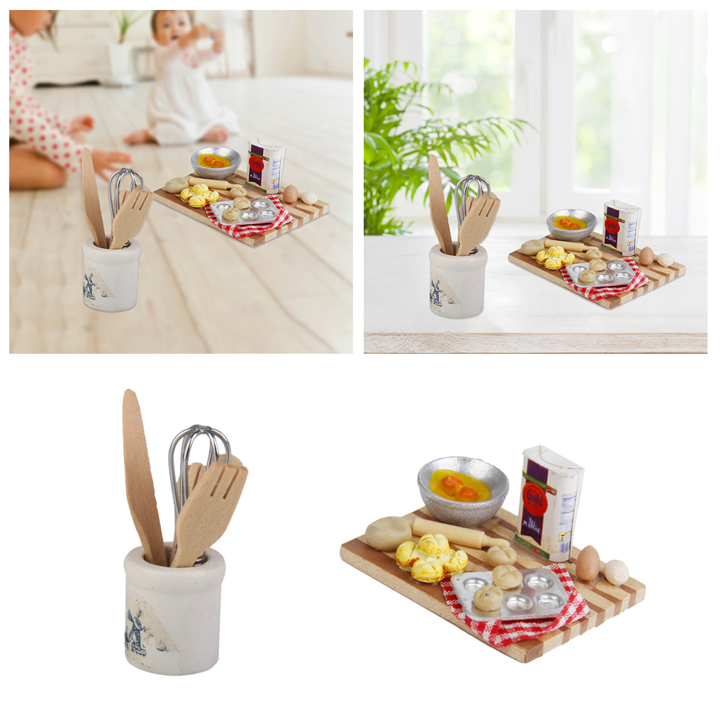 1/12 dollhouse miniature kitchen food eggs milk bread kitchen knife